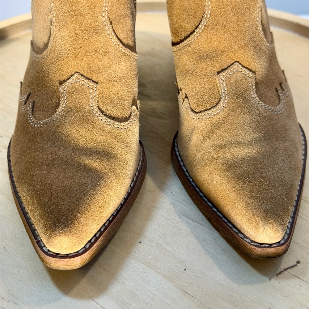 Sam Edelman Winona Western Suede Tan Ankle Boots - Picture 4 of 8